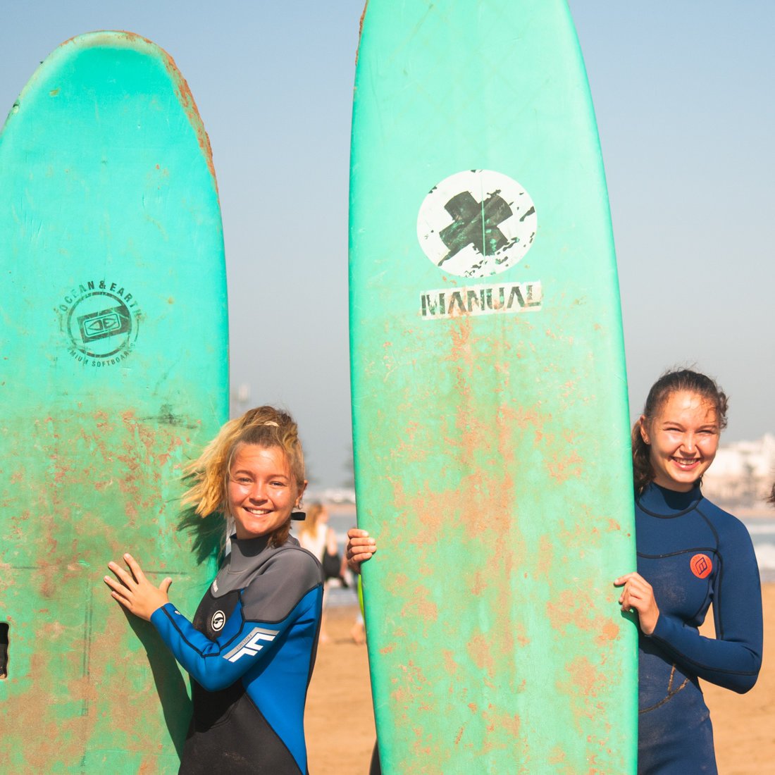 Happy surf students after their lesson in Essaouira, Morocco
