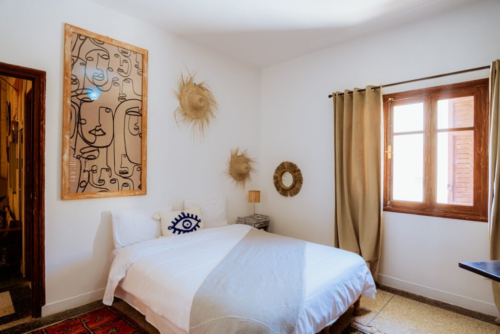 Bedroom in Salty boutique hotel in Essaouira, Morocco for surf and kite camp packages
